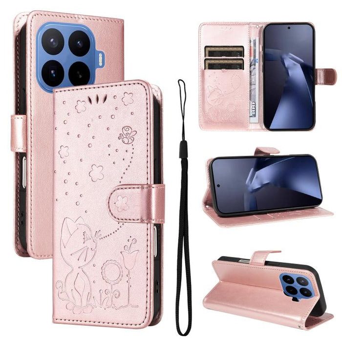 Funda de cuero con tapa para teléfono con estampado de gato y abeja, For Xiaomi 17 Max 5G, For Xiaomi 17T Pro 5G Global, For Xiaomi 17T 5G Global, For Xiaomi 17 Ultra, For Xiaomi 17 Pro Max, For Xiaomi 17, For Xiaomi Poco M7 4G 169mm                   ...