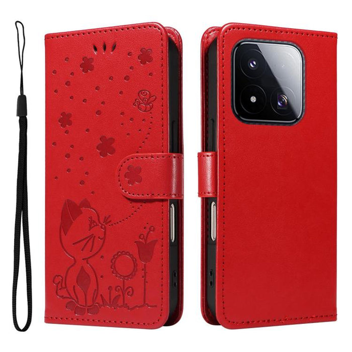 Funda de cuero con tapa para teléfono con estampado de gato y abeja, For Xiaomi 17 Max 5G, For Xiaomi 17T Pro 5G Global, For Xiaomi 17T 5G Global, For Xiaomi 17 Ultra, For Xiaomi 17 Pro Max, For Xiaomi 17, For Xiaomi Poco M7 4G 169mm                   ...