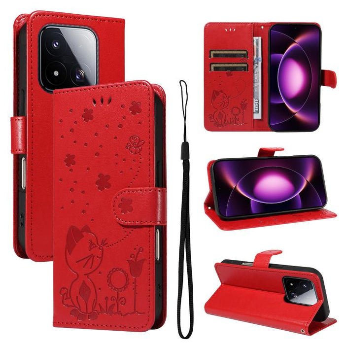 Funda de cuero con tapa para teléfono con estampado de gato y abeja, For Xiaomi 17 Max 5G, For Xiaomi 17T Pro 5G Global, For Xiaomi 17T 5G Global, For Xiaomi 17 Ultra, For Xiaomi 17 Pro Max, For Xiaomi 17, For Xiaomi Poco M7 4G 169mm                   ...