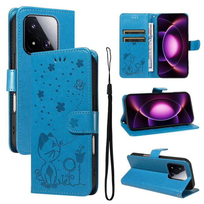 Funda de cuero con tapa para teléfono con estampado de gato y abeja, For Xiaomi 17 Max 5G, For Xiaomi 17T Pro 5G Global, For Xiaomi 17T 5G Global, For Xiaomi 17 Ultra, For Xiaomi 17 Pro Max, For Xiaomi 17, For Xiaomi Poco M7 4G 169mm                   ...