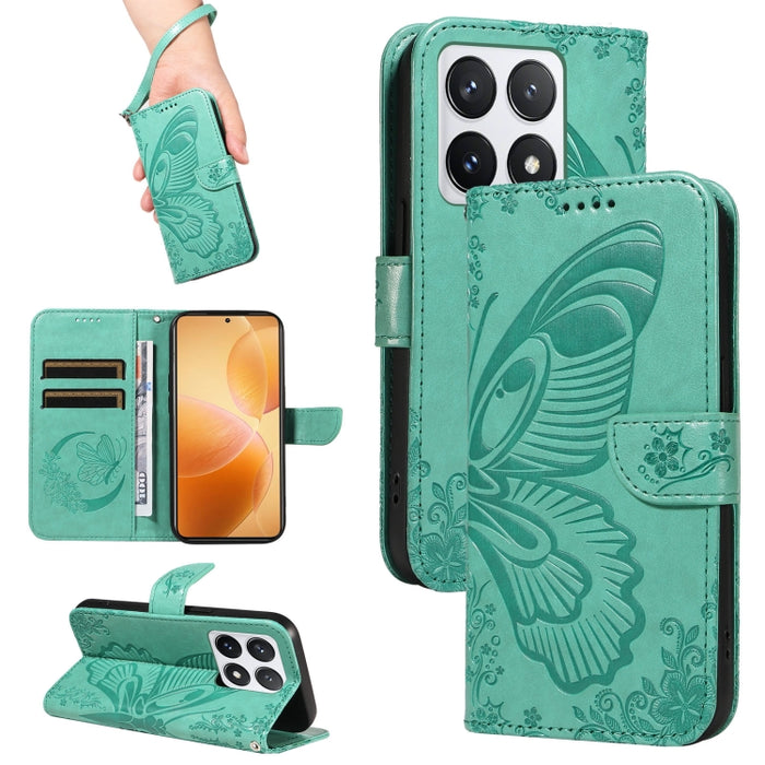 Funda de cuero para teléfono con relieve de mariposa de cola de golondrina, For Xiaomi 17 Max 5G, For Xiaomi 17T Pro 5G Global, For Xiaomi 17T 5G Global, For Xiaomi 17 Pro Max, For Xiaomi 17, For Xiaomi Poco M7 4G 169mm, For Xiaomi Poco M7 4G 171mm    ...