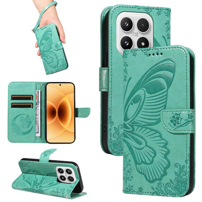 Funda de cuero para teléfono con relieve de mariposa de cola de golondrina, For Xiaomi 17 Max 5G, For Xiaomi 17T Pro 5G Global, For Xiaomi 17T 5G Global, For Xiaomi 17 Pro Max, For Xiaomi 17, For Xiaomi Poco M7 4G 169mm, For Xiaomi Poco M7 4G 171mm    ...