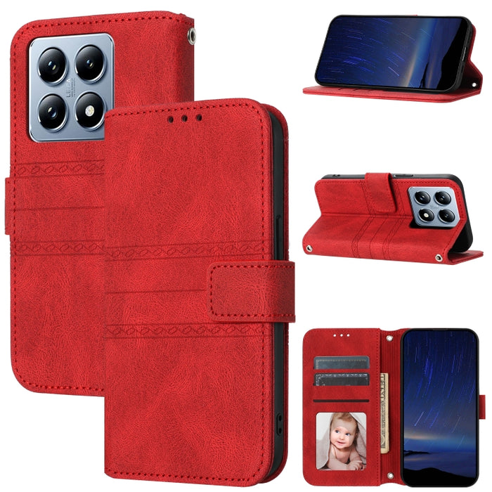 Funda para teléfono de piel sintética con rayas en relieve, For Xiaomi Poco X8 Pro Max 5G, For Xiaomi Poco X8 Pro 5G, For Xiaomi 15T Pro 5G, For Xiaomi 15T 5G, For Xiaomi 14T Pro, For Xiaomi 14T