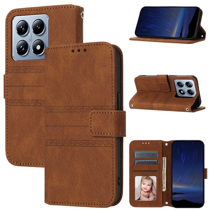 Funda para teléfono de piel sintética con rayas en relieve, For Xiaomi Poco X8 Pro Max 5G, For Xiaomi Poco X8 Pro 5G, For Xiaomi 15T Pro 5G, For Xiaomi 15T 5G, For Xiaomi 14T Pro, For Xiaomi 14T