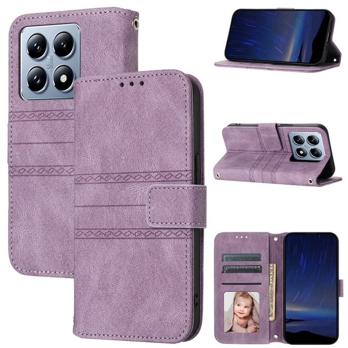 Funda para teléfono de piel sintética con rayas en relieve, For Xiaomi Poco X8 Pro Max 5G, For Xiaomi Poco X8 Pro 5G, For Xiaomi 15T Pro 5G, For Xiaomi 15T 5G, For Xiaomi 14T Pro, For Xiaomi 14T