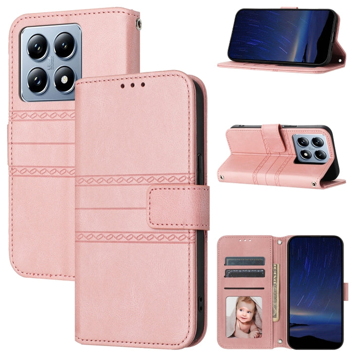 Funda para teléfono de piel sintética con rayas en relieve, For Xiaomi Poco X8 Pro Max 5G, For Xiaomi Poco X8 Pro 5G, For Xiaomi 15T Pro 5G, For Xiaomi 15T 5G, For Xiaomi 14T Pro, For Xiaomi 14T