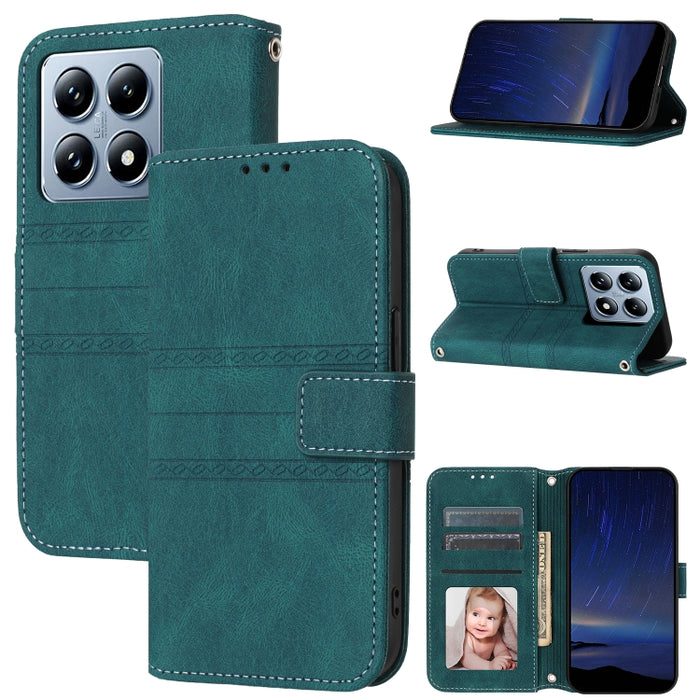 Funda para teléfono de piel sintética con rayas en relieve, For Xiaomi Poco X8 Pro Max 5G, For Xiaomi Poco X8 Pro 5G, For Xiaomi 15T Pro 5G, For Xiaomi 15T 5G, For Xiaomi 14T Pro, For Xiaomi 14T