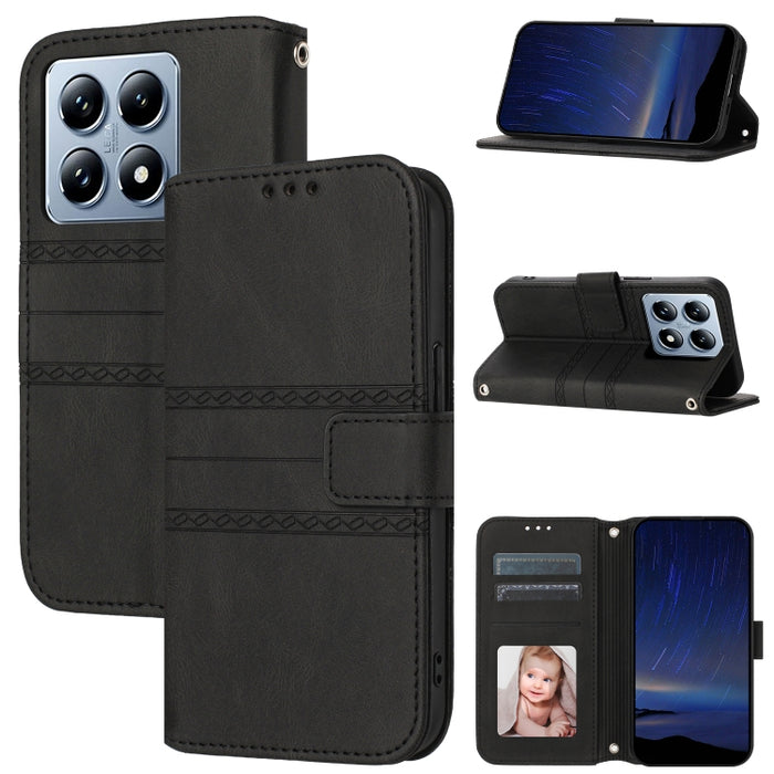 Funda para teléfono de piel sintética con rayas en relieve, For Xiaomi Poco X8 Pro Max 5G, For Xiaomi Poco X8 Pro 5G, For Xiaomi 15T Pro 5G, For Xiaomi 15T 5G, For Xiaomi 14T Pro, For Xiaomi 14T
