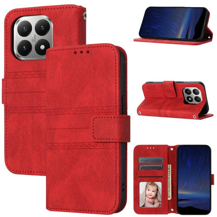 Funda para teléfono de piel sintética con rayas en relieve, For Xiaomi Poco X8 Pro Max 5G, For Xiaomi Poco X8 Pro 5G, For Xiaomi 15T Pro 5G, For Xiaomi 15T 5G, For Xiaomi 14T Pro, For Xiaomi 14T