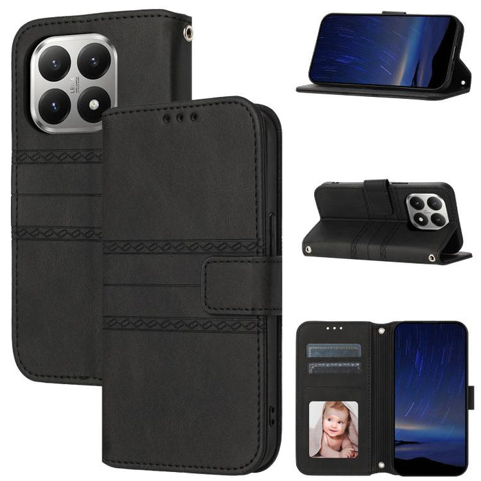 Funda para teléfono de piel sintética con rayas en relieve, For Xiaomi Poco X8 Pro Max 5G, For Xiaomi Poco X8 Pro 5G, For Xiaomi 15T Pro 5G, For Xiaomi 15T 5G, For Xiaomi 14T Pro, For Xiaomi 14T