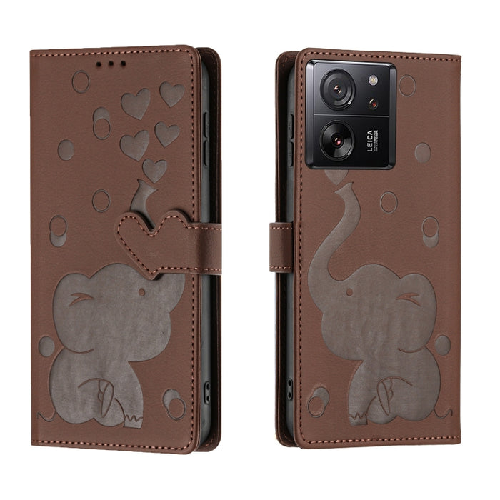 Funda de cuero para teléfono con estampado de elefante de dibujos animados, For Xiaomi Poco C75, For Xiaomi 14T Pro, For Xiaomi 14T, For Xiaomi 13T / 13T Pro, For Xiaomi 12T / 12T Pro, For Xiaomi 11T / 11T Pro, For Xiaomi Mi 11 Lite