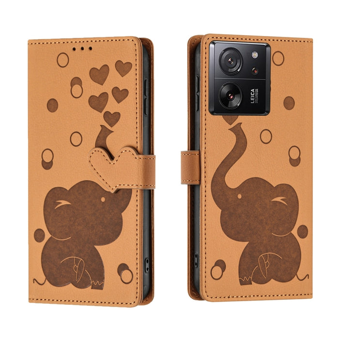 Funda de cuero para teléfono con estampado de elefante de dibujos animados, For Xiaomi Poco C75, For Xiaomi 14T Pro, For Xiaomi 14T, For Xiaomi 13T / 13T Pro, For Xiaomi 12T / 12T Pro, For Xiaomi 11T / 11T Pro, For Xiaomi Mi 11 Lite