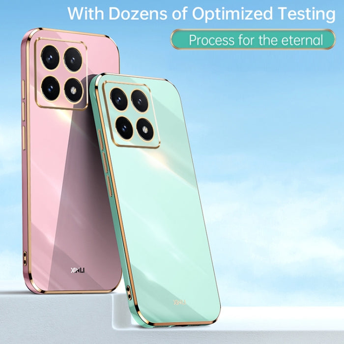 Funda para teléfono de TPU con borde dorado y revestimiento 6D recto de XINLI, For Xiaomi 14T Pro 5G Global, For Xiaomi 14T 5G Global