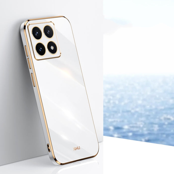 Funda para teléfono de TPU con borde dorado y revestimiento 6D recto de XINLI, For Xiaomi 14T Pro 5G Global, For Xiaomi 14T 5G Global