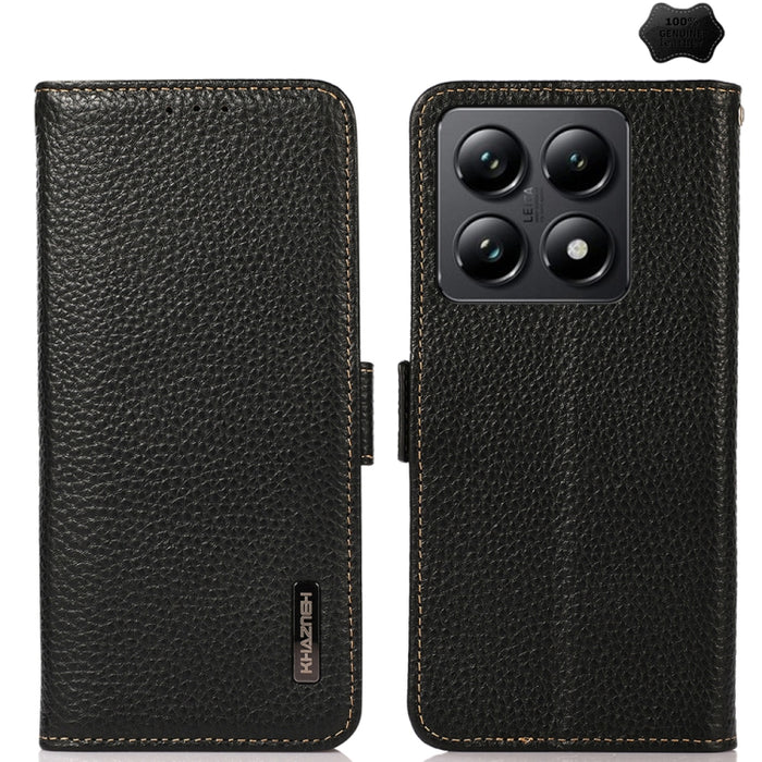 Funda para teléfono RFID de cuero genuino con diseño de lichi y con imán lateral de KHAZNEH, For Xiaomi 17T Pro 5G, For Xiaomi 17T 5G, For Xiaomi 17 Pro Max, For Xiaomi 17 Pro, For Xiaomi 17, For Xiaomi 15T Pro 5G, For Xiaomi 15T 5G, For Xiaomi 15 Ultr...