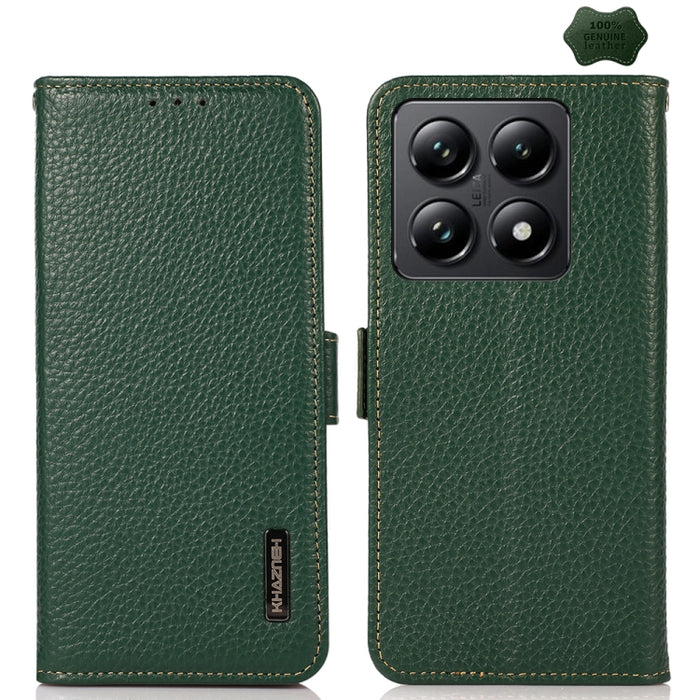 Funda para teléfono RFID de cuero genuino con diseño de lichi y con imán lateral de KHAZNEH, For Xiaomi 17T Pro 5G, For Xiaomi 17T 5G, For Xiaomi 17 Pro Max, For Xiaomi 17 Pro, For Xiaomi 17, For Xiaomi 15T Pro 5G, For Xiaomi 15T 5G, For Xiaomi 15 Ultr...