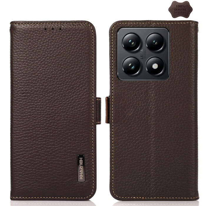 Funda para teléfono RFID de cuero genuino con diseño de lichi y con imán lateral de KHAZNEH, For Xiaomi 17T Pro 5G, For Xiaomi 17T 5G, For Xiaomi 17 Pro Max, For Xiaomi 17 Pro, For Xiaomi 17, For Xiaomi 15T Pro 5G, For Xiaomi 15T 5G, For Xiaomi 15 Ultr...