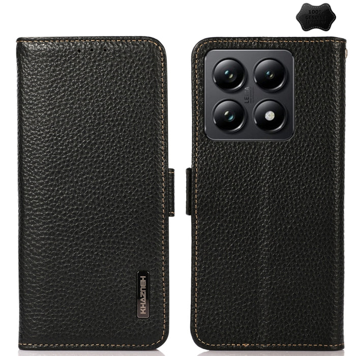 Funda para teléfono RFID de cuero genuino con diseño de lichi y con imán lateral de KHAZNEH, For Xiaomi 17T Pro 5G, For Xiaomi 17T 5G, For Xiaomi 17 Pro Max, For Xiaomi 17 Pro, For Xiaomi 17, For Xiaomi 15T Pro 5G, For Xiaomi 15T 5G, For Xiaomi 15 Ultr...