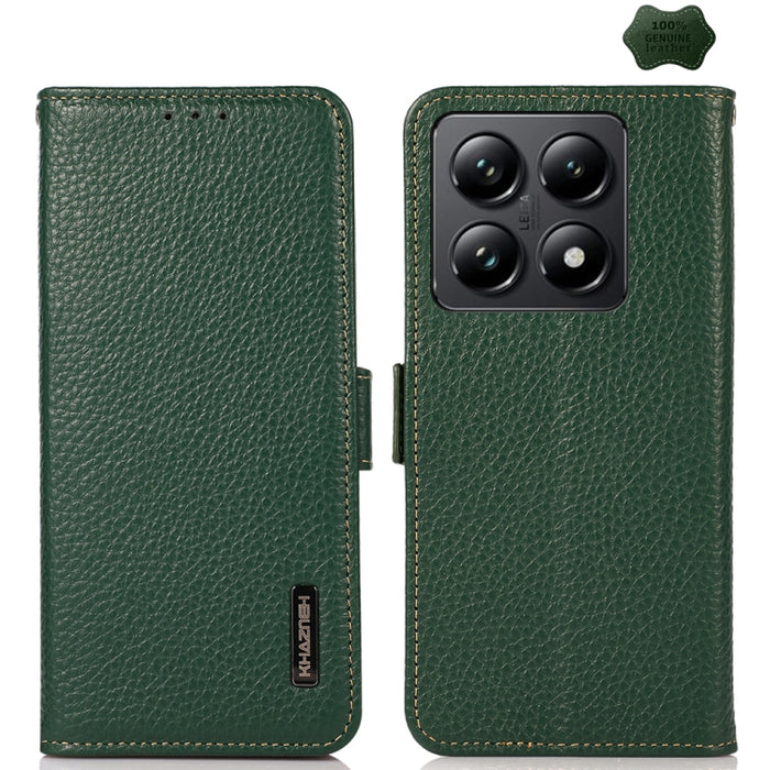Funda para teléfono RFID de cuero genuino con diseño de lichi y con imán lateral de KHAZNEH, For Xiaomi 17T Pro 5G, For Xiaomi 17T 5G, For Xiaomi 17 Pro Max, For Xiaomi 17 Pro, For Xiaomi 17, For Xiaomi 15T Pro 5G, For Xiaomi 15T 5G, For Xiaomi 15 Ultr...