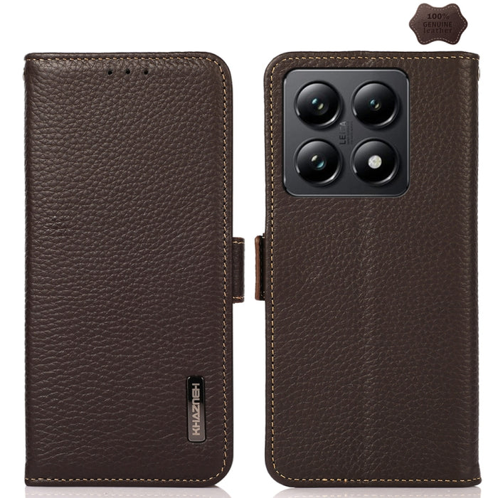 Funda para teléfono RFID de cuero genuino con diseño de lichi y con imán lateral de KHAZNEH, For Xiaomi 17T Pro 5G, For Xiaomi 17T 5G, For Xiaomi 17 Pro Max, For Xiaomi 17 Pro, For Xiaomi 17, For Xiaomi 15T Pro 5G, For Xiaomi 15T 5G, For Xiaomi 15 Ultr...