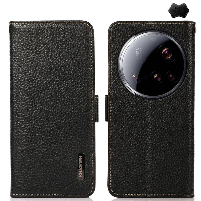 Funda para teléfono RFID de cuero genuino con diseño de lichi y con imán lateral de KHAZNEH, For Xiaomi 17T Pro 5G, For Xiaomi 17T 5G, For Xiaomi 17 Pro Max, For Xiaomi 17 Pro, For Xiaomi 17, For Xiaomi 15T Pro 5G, For Xiaomi 15T 5G, For Xiaomi 15 Ultr...