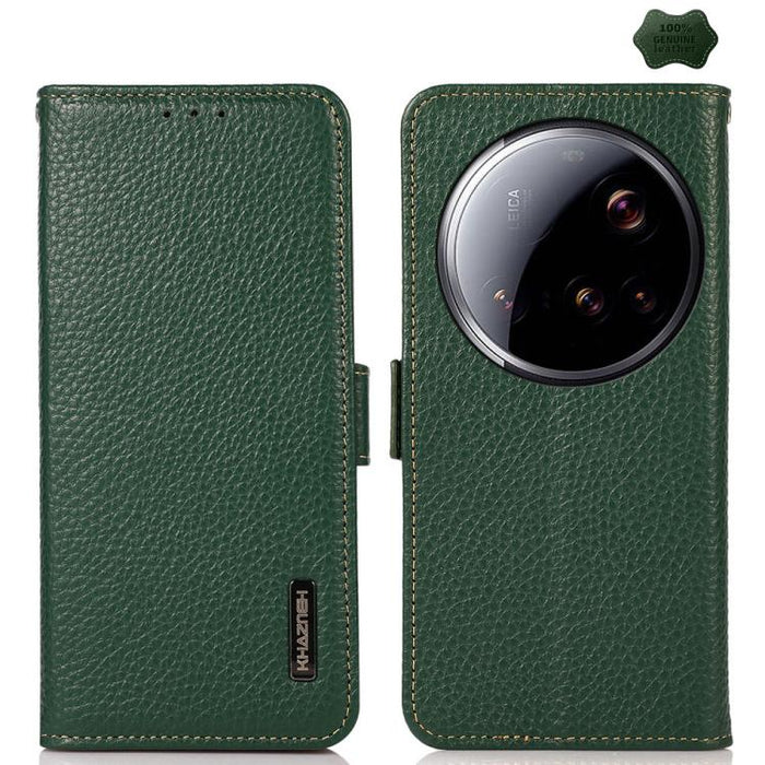 Funda para teléfono RFID de cuero genuino con diseño de lichi y con imán lateral de KHAZNEH, For Xiaomi 17T Pro 5G, For Xiaomi 17T 5G, For Xiaomi 17 Pro Max, For Xiaomi 17 Pro, For Xiaomi 17, For Xiaomi 15T Pro 5G, For Xiaomi 15T 5G, For Xiaomi 15 Ultr...