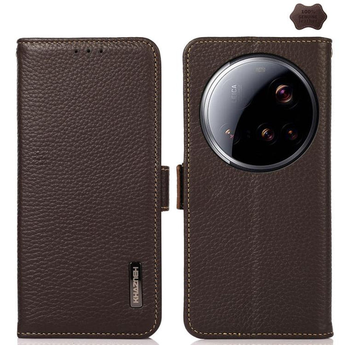 Funda para teléfono RFID de cuero genuino con diseño de lichi y con imán lateral de KHAZNEH, For Xiaomi 17T Pro 5G, For Xiaomi 17T 5G, For Xiaomi 17 Pro Max, For Xiaomi 17 Pro, For Xiaomi 17, For Xiaomi 15T Pro 5G, For Xiaomi 15T 5G, For Xiaomi 15 Ultr...