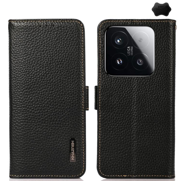 Funda para teléfono RFID de cuero genuino con diseño de lichi y con imán lateral de KHAZNEH, For Xiaomi 17T Pro 5G, For Xiaomi 17T 5G, For Xiaomi 17 Pro Max, For Xiaomi 17 Pro, For Xiaomi 17, For Xiaomi 15T Pro 5G, For Xiaomi 15T 5G, For Xiaomi 15 Ultr...