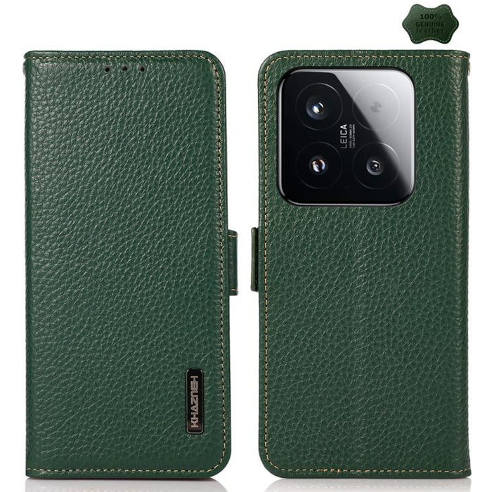 Funda para teléfono RFID de cuero genuino con diseño de lichi y con imán lateral de KHAZNEH, For Xiaomi 17T Pro 5G, For Xiaomi 17T 5G, For Xiaomi 17 Pro Max, For Xiaomi 17 Pro, For Xiaomi 17, For Xiaomi 15T Pro 5G, For Xiaomi 15T 5G, For Xiaomi 15 Ultr...