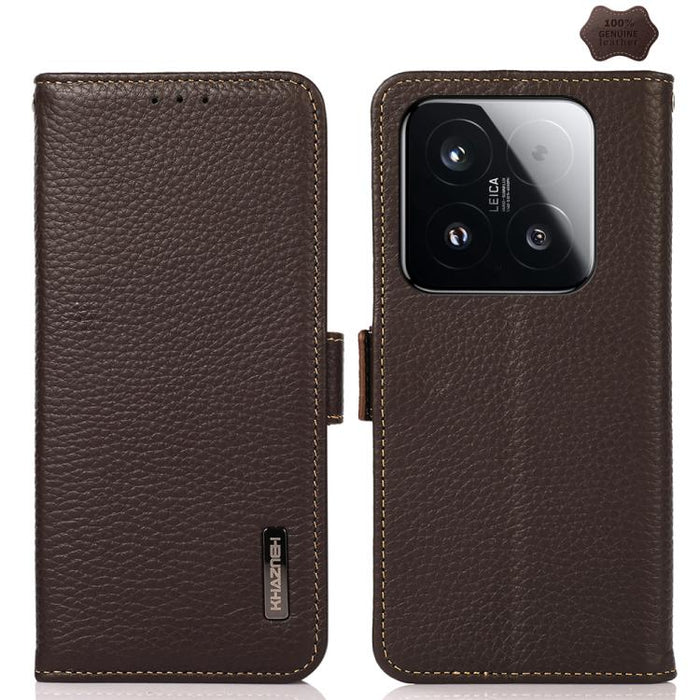 Funda para teléfono RFID de cuero genuino con diseño de lichi y con imán lateral de KHAZNEH, For Xiaomi 17T Pro 5G, For Xiaomi 17T 5G, For Xiaomi 17 Pro Max, For Xiaomi 17 Pro, For Xiaomi 17, For Xiaomi 15T Pro 5G, For Xiaomi 15T 5G, For Xiaomi 15 Ultr...
