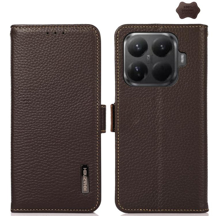 Funda para teléfono RFID de cuero genuino con diseño de lichi y con imán lateral de KHAZNEH, For Xiaomi 17T Pro 5G, For Xiaomi 17T 5G, For Xiaomi 17 Pro Max, For Xiaomi 17 Pro, For Xiaomi 17, For Xiaomi 15T Pro 5G, For Xiaomi 15T 5G, For Xiaomi 15 Ultr...