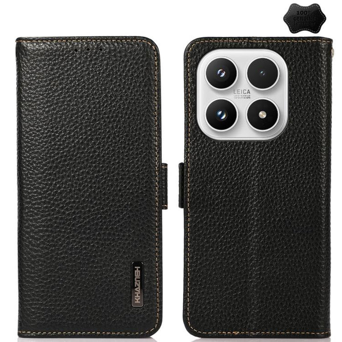 Funda para teléfono RFID de cuero genuino con diseño de lichi y con imán lateral de KHAZNEH, For Xiaomi 17T Pro 5G, For Xiaomi 17T 5G, For Xiaomi 17 Pro Max, For Xiaomi 17 Pro, For Xiaomi 17, For Xiaomi 15T Pro 5G, For Xiaomi 15T 5G, For Xiaomi 15 Ultr...