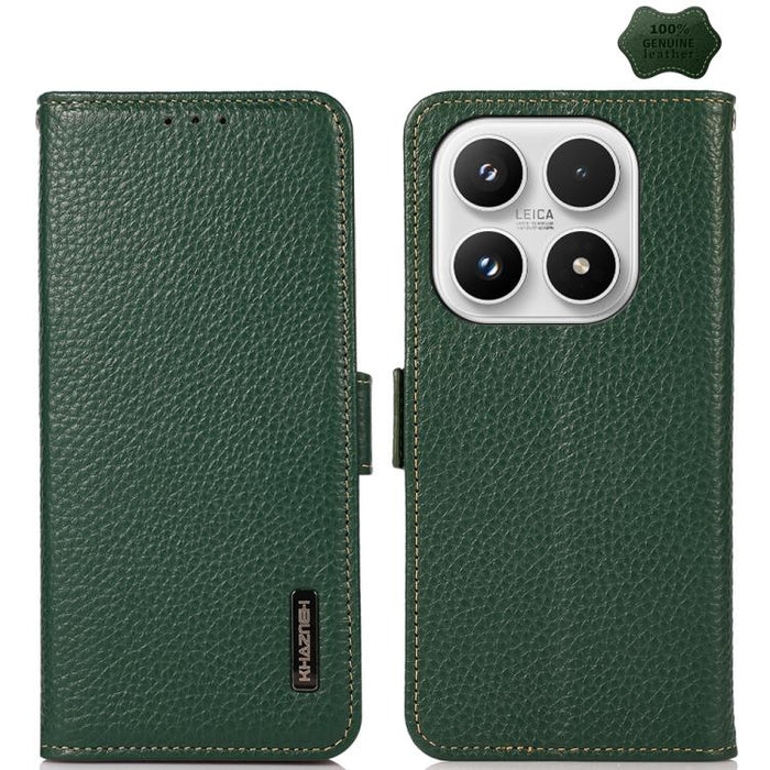 Funda para teléfono RFID de cuero genuino con diseño de lichi y con imán lateral de KHAZNEH, For Xiaomi 17T Pro 5G, For Xiaomi 17T 5G, For Xiaomi 17 Pro Max, For Xiaomi 17 Pro, For Xiaomi 17, For Xiaomi 15T Pro 5G, For Xiaomi 15T 5G, For Xiaomi 15 Ultr...