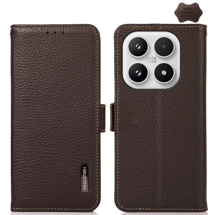 Funda para teléfono RFID de cuero genuino con diseño de lichi y con imán lateral de KHAZNEH, For Xiaomi 17T Pro 5G, For Xiaomi 17T 5G, For Xiaomi 17 Pro Max, For Xiaomi 17 Pro, For Xiaomi 17, For Xiaomi 15T Pro 5G, For Xiaomi 15T 5G, For Xiaomi 15 Ultr...