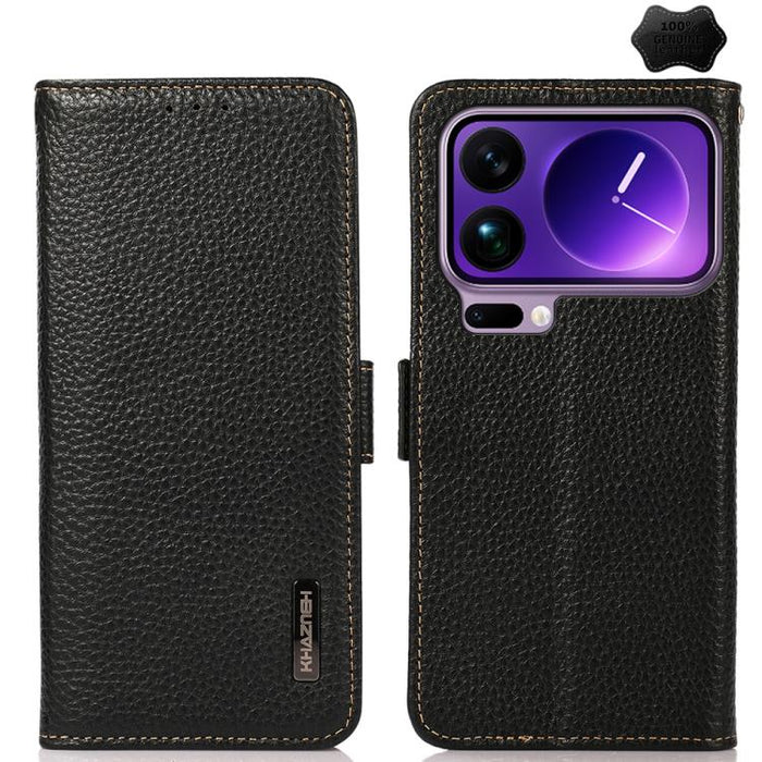 Funda para teléfono RFID de cuero genuino con diseño de lichi y con imán lateral de KHAZNEH, For Xiaomi 17T Pro 5G, For Xiaomi 17T 5G, For Xiaomi 17 Pro Max, For Xiaomi 17 Pro, For Xiaomi 17, For Xiaomi 15T Pro 5G, For Xiaomi 15T 5G, For Xiaomi 15 Ultr...