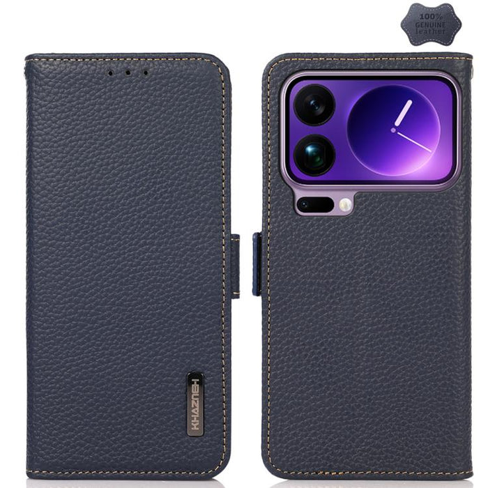 Funda para teléfono RFID de cuero genuino con diseño de lichi y con imán lateral de KHAZNEH, For Xiaomi 17T Pro 5G, For Xiaomi 17T 5G, For Xiaomi 17 Pro Max, For Xiaomi 17 Pro, For Xiaomi 17, For Xiaomi 15T Pro 5G, For Xiaomi 15T 5G, For Xiaomi 15 Ultr...