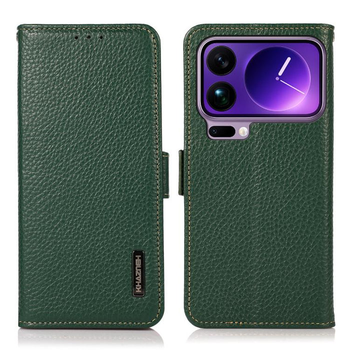 Funda para teléfono RFID de cuero genuino con diseño de lichi y con imán lateral de KHAZNEH, For Xiaomi 17T Pro 5G, For Xiaomi 17T 5G, For Xiaomi 17 Pro Max, For Xiaomi 17 Pro, For Xiaomi 17, For Xiaomi 15T Pro 5G, For Xiaomi 15T 5G, For Xiaomi 15 Ultr...