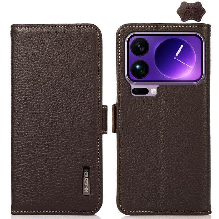 Funda para teléfono RFID de cuero genuino con diseño de lichi y con imán lateral de KHAZNEH, For Xiaomi 17T Pro 5G, For Xiaomi 17T 5G, For Xiaomi 17 Pro Max, For Xiaomi 17 Pro, For Xiaomi 17, For Xiaomi 15T Pro 5G, For Xiaomi 15T 5G, For Xiaomi 15 Ultr...