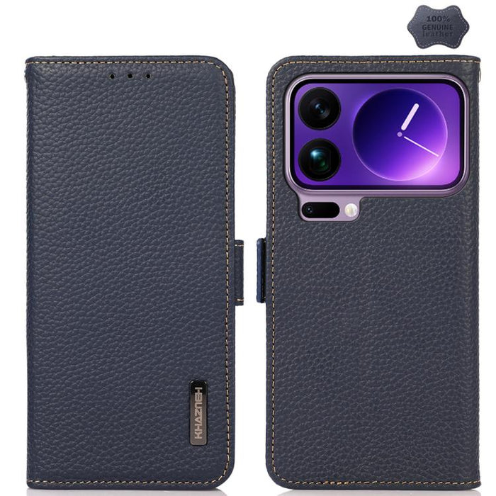 Funda para teléfono RFID de cuero genuino con diseño de lichi y con imán lateral de KHAZNEH, For Xiaomi 17T Pro 5G, For Xiaomi 17T 5G, For Xiaomi 17 Pro Max, For Xiaomi 17 Pro, For Xiaomi 17, For Xiaomi 15T Pro 5G, For Xiaomi 15T 5G, For Xiaomi 15 Ultr...
