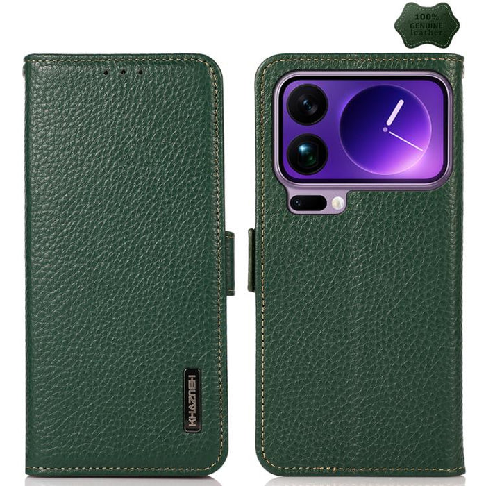 Funda para teléfono RFID de cuero genuino con diseño de lichi y con imán lateral de KHAZNEH, For Xiaomi 17T Pro 5G, For Xiaomi 17T 5G, For Xiaomi 17 Pro Max, For Xiaomi 17 Pro, For Xiaomi 17, For Xiaomi 15T Pro 5G, For Xiaomi 15T 5G, For Xiaomi 15 Ultr...