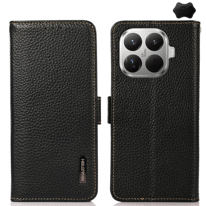 Funda para teléfono RFID de cuero genuino con diseño de lichi y con imán lateral de KHAZNEH, For Xiaomi 17T Pro 5G, For Xiaomi 17T 5G, For Xiaomi 17 Pro Max, For Xiaomi 17 Pro, For Xiaomi 17, For Xiaomi 15T Pro 5G, For Xiaomi 15T 5G, For Xiaomi 15 Ultr...