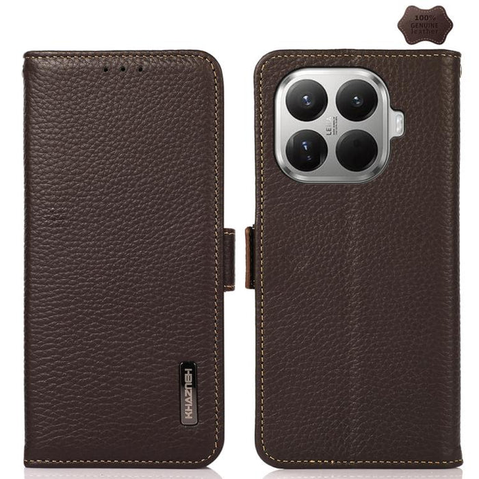 Funda para teléfono RFID de cuero genuino con diseño de lichi y con imán lateral de KHAZNEH, For Xiaomi 17T Pro 5G, For Xiaomi 17T 5G, For Xiaomi 17 Pro Max, For Xiaomi 17 Pro, For Xiaomi 17, For Xiaomi 15T Pro 5G, For Xiaomi 15T 5G, For Xiaomi 15 Ultr...