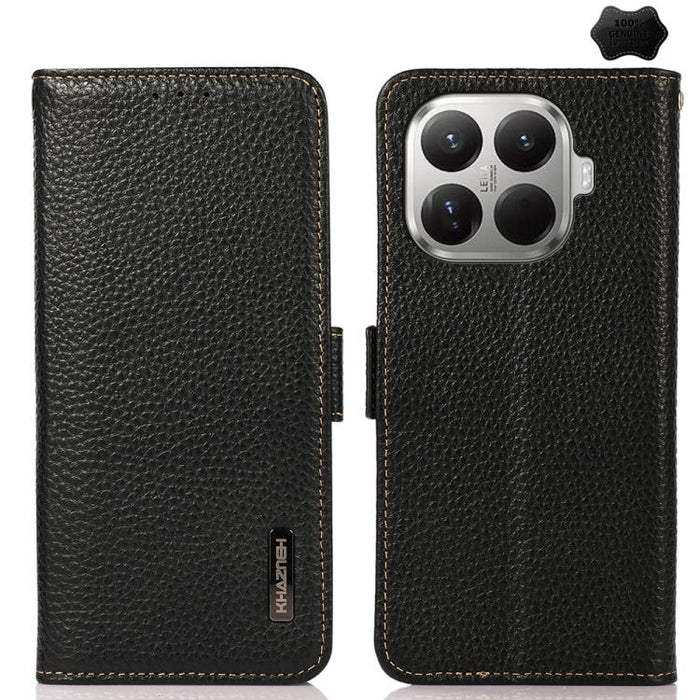 Funda para teléfono RFID de cuero genuino con diseño de lichi y con imán lateral de KHAZNEH, For Xiaomi 17T Pro 5G, For Xiaomi 17T 5G, For Xiaomi 17 Pro Max, For Xiaomi 17 Pro, For Xiaomi 17, For Xiaomi 15T Pro 5G, For Xiaomi 15T 5G, For Xiaomi 15 Ultr...