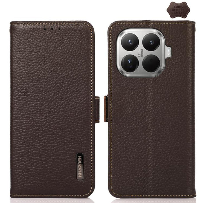 Funda para teléfono RFID de cuero genuino con diseño de lichi y con imán lateral de KHAZNEH, For Xiaomi 17T Pro 5G, For Xiaomi 17T 5G, For Xiaomi 17 Pro Max, For Xiaomi 17 Pro, For Xiaomi 17, For Xiaomi 15T Pro 5G, For Xiaomi 15T 5G, For Xiaomi 15 Ultr...