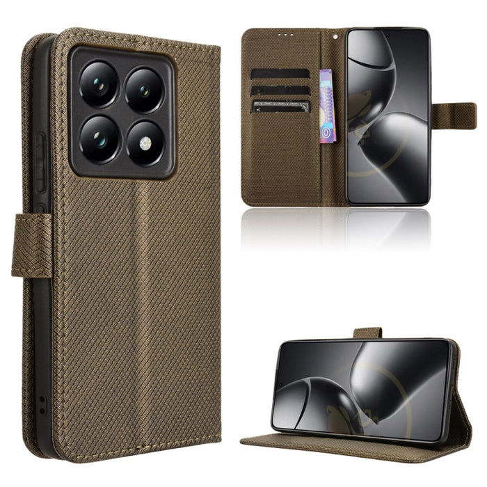 Funda de cuero para teléfono con textura de diamante, For Xiaomi 17 Ultra, For Xiaomi Poco M7 4G 171mm, For Xiaomi Civi 5 Pro 5G, For Xiaomi Poco C71 / Redmi A5 4G 171.7mm, For Xiaomi Poco F7 Pro 5G / F7 Ultra, For Xiaomi 15 Ultra                      ...