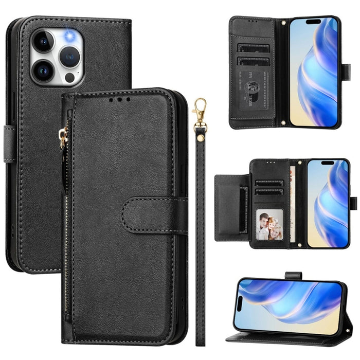Estuche de cuero para teléfono con cremallera y ranuras para varias tarjetas, For iPhone 14 Pro Max, For iPhone SE 2022 / 2020 / 8 / 7, For iPhone 13 Pro Max, For iPhone 13 Pro, For iPhone 13 mini, For iPhone 12 / 12 Pro, For iPhone 12 Pro Max         ...