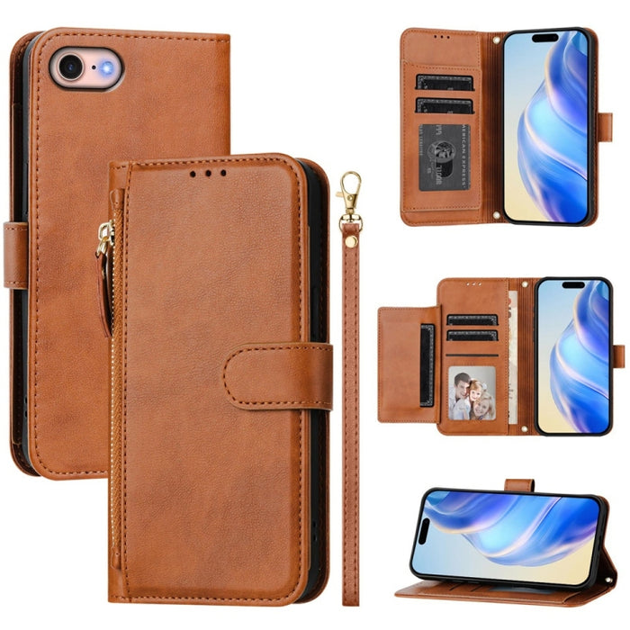 Estuche de cuero para teléfono con cremallera y ranuras para varias tarjetas, For iPhone 14 Pro Max, For iPhone SE 2022 / 2020 / 8 / 7, For iPhone 13 Pro Max, For iPhone 13 Pro, For iPhone 13 mini, For iPhone 12 / 12 Pro, For iPhone 12 Pro Max         ...