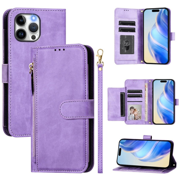 Estuche de cuero para teléfono con cremallera y ranuras para varias tarjetas, For iPhone 14 Pro Max, For iPhone SE 2022 / 2020 / 8 / 7, For iPhone 13 Pro Max, For iPhone 13 Pro, For iPhone 13 mini, For iPhone 12 / 12 Pro, For iPhone 12 Pro Max         ...