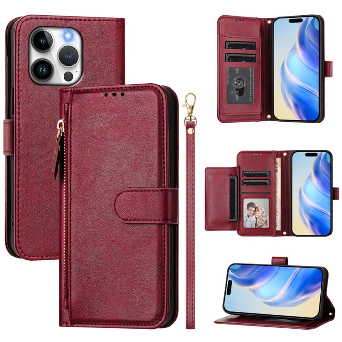 Estuche de cuero para teléfono con cremallera y ranuras para varias tarjetas, For iPhone 14 Pro Max, For iPhone SE 2022 / 2020 / 8 / 7, For iPhone 13 Pro Max, For iPhone 13 Pro, For iPhone 13 mini, For iPhone 12 / 12 Pro, For iPhone 12 Pro Max         ...