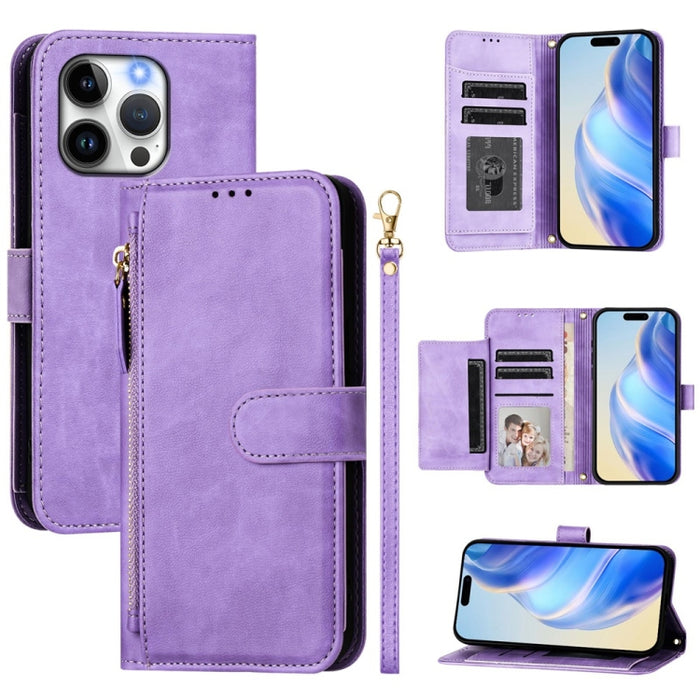 Estuche de cuero para teléfono con cremallera y ranuras para varias tarjetas, For iPhone 14 Pro Max, For iPhone SE 2022 / 2020 / 8 / 7, For iPhone 13 Pro Max, For iPhone 13 Pro, For iPhone 13 mini, For iPhone 12 / 12 Pro, For iPhone 12 Pro Max         ...